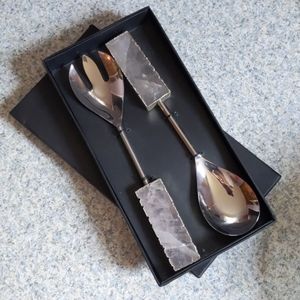 Silver salad spoons box set with rose quartz